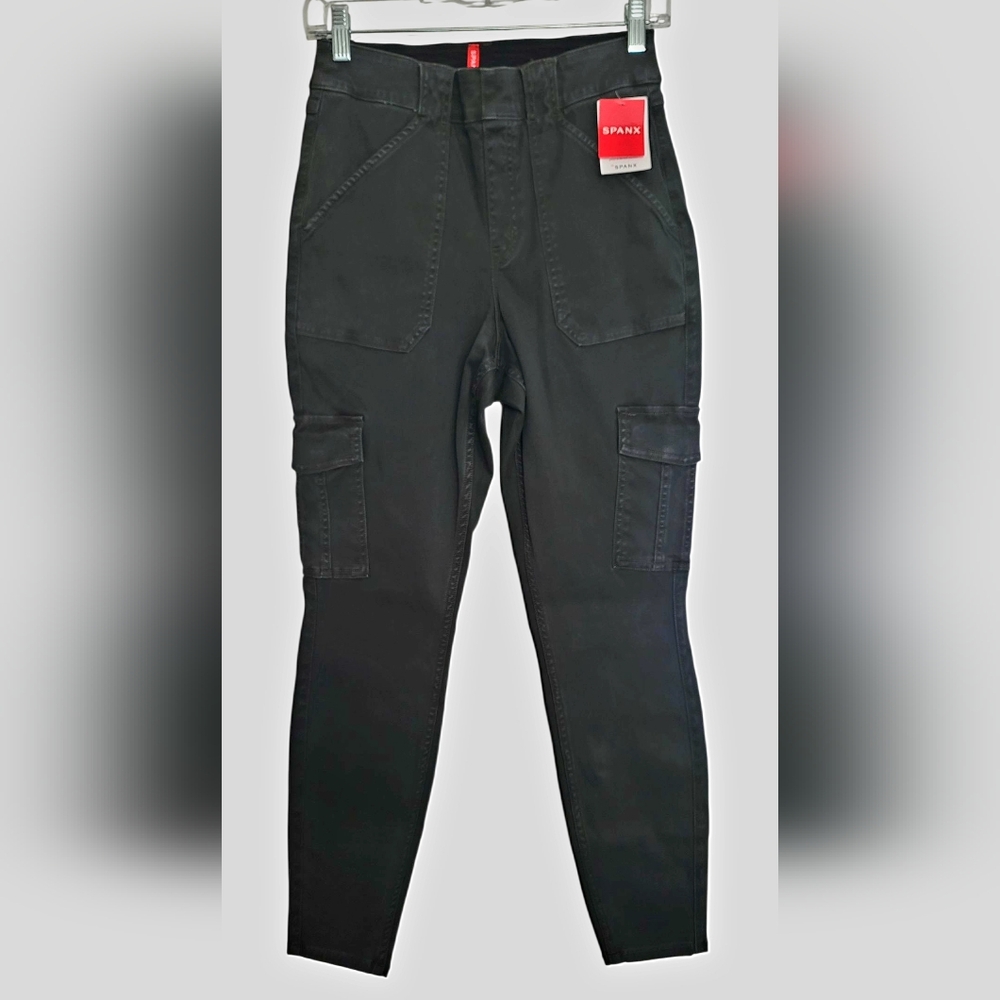 SPANX Washed Black High-Rise Stretch Twill Ankle Cargo Pants NWT